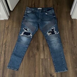 Men's Distressed Biker Blue Skinnny Jeans